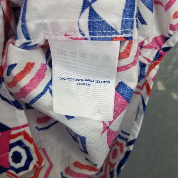 Lands End Button Up Shirt Women 2X 20-22 Cotton Roll Tab Sleeve Umbrella Print - Picture 10 of 15